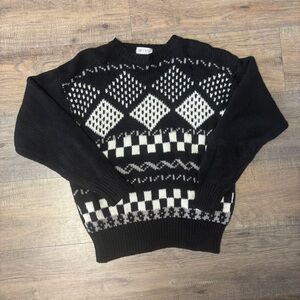 American Vintage Black and White Patterned Crewneck Sweater